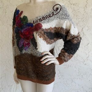 Vintage MARIEA KIM Sweater Chunky Knit Floral Dolman Slouchy Oversized Size M